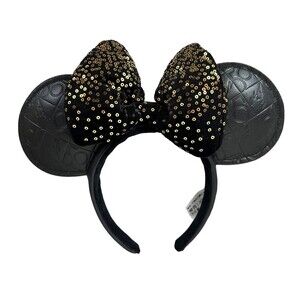 Walt Disney World 50th Anniversary Minnie Mouse Ears Headband Black & Gold  NWOT